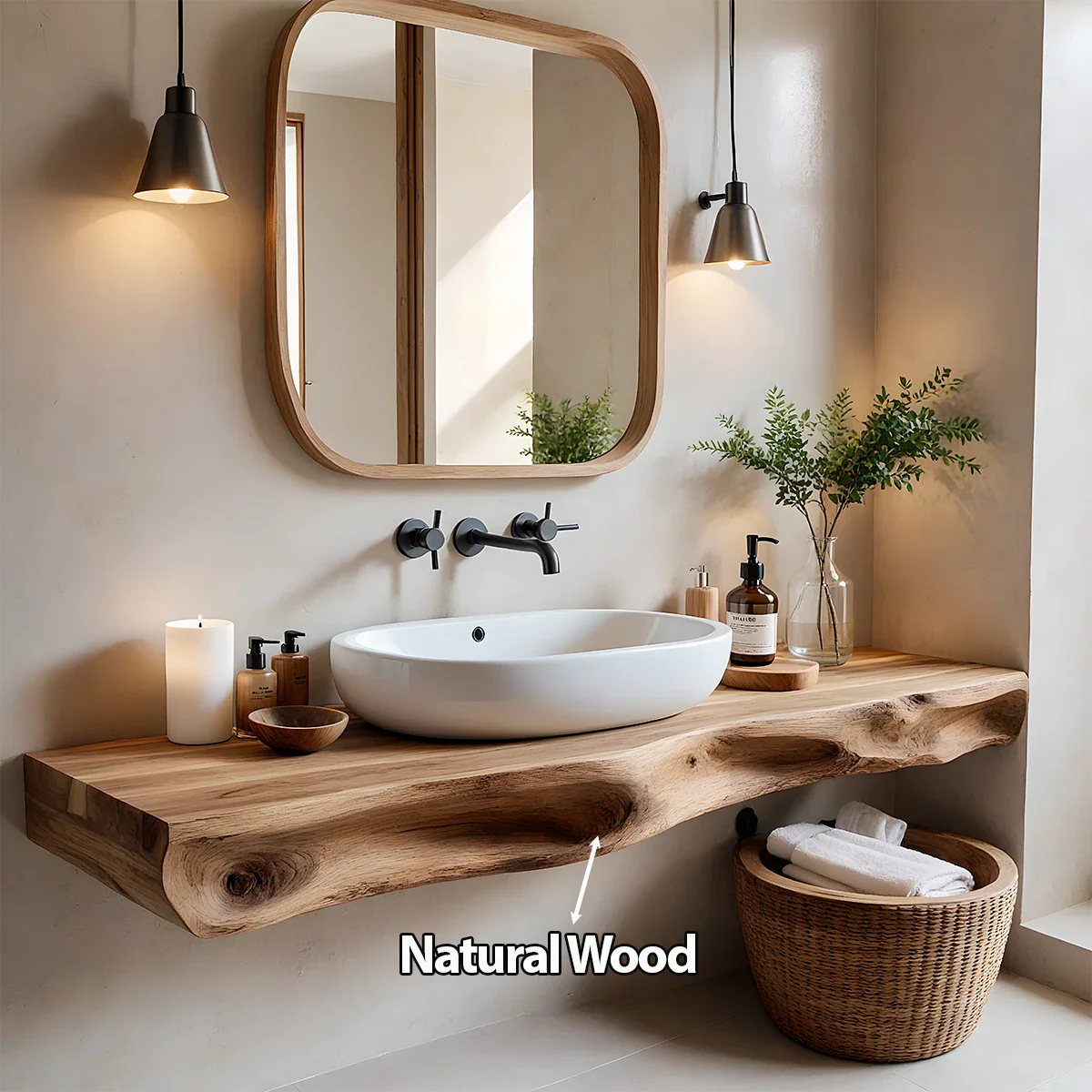 Serenity Floating Vanity – Natural Solid Wood Minimalist Console - Rustira