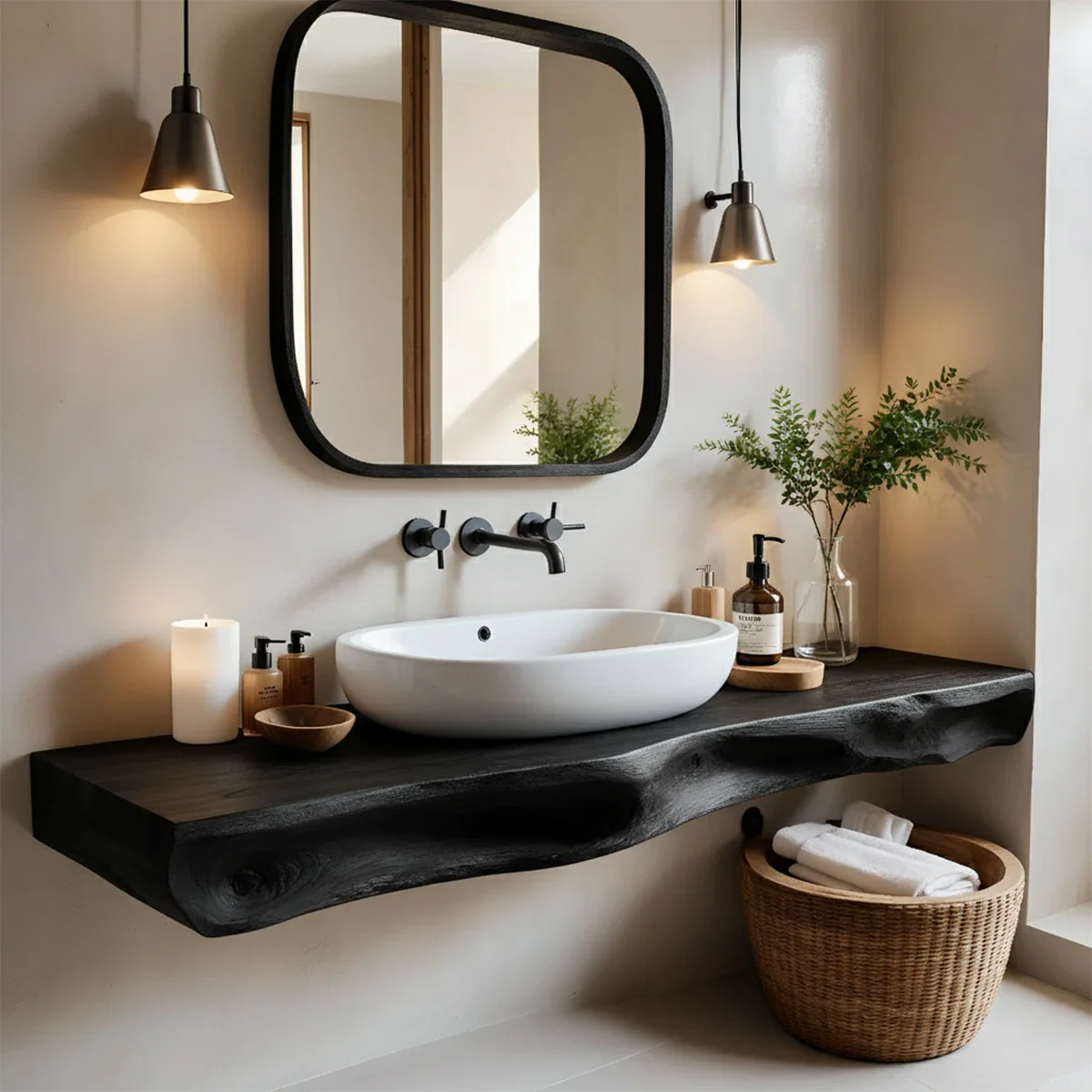 Serenity Floating Vanity – Natural Solid Wood Minimalist Console - Rustira