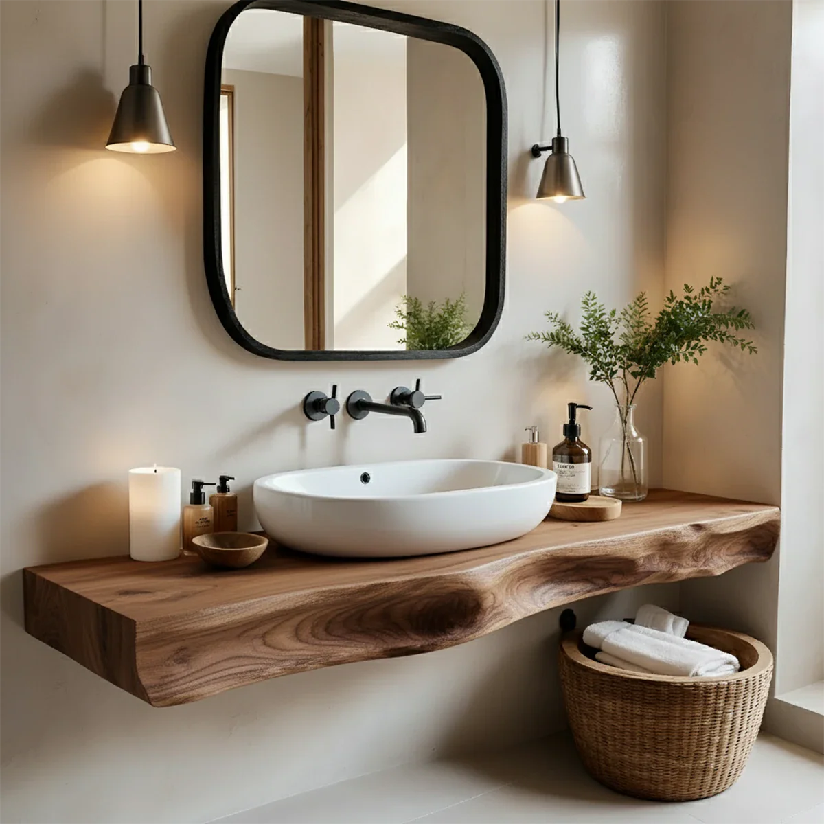 Serenity Floating Vanity – Natural Solid Wood Minimalist Console - Rustira