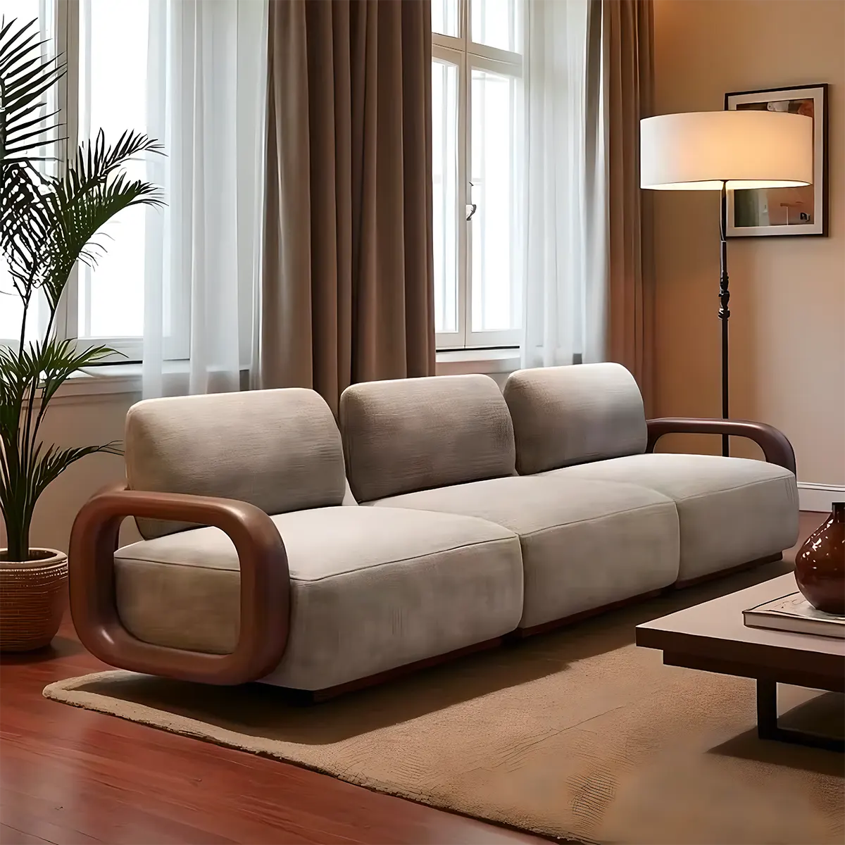 Simple 3-4 seater sofa – Natural ash wood frame