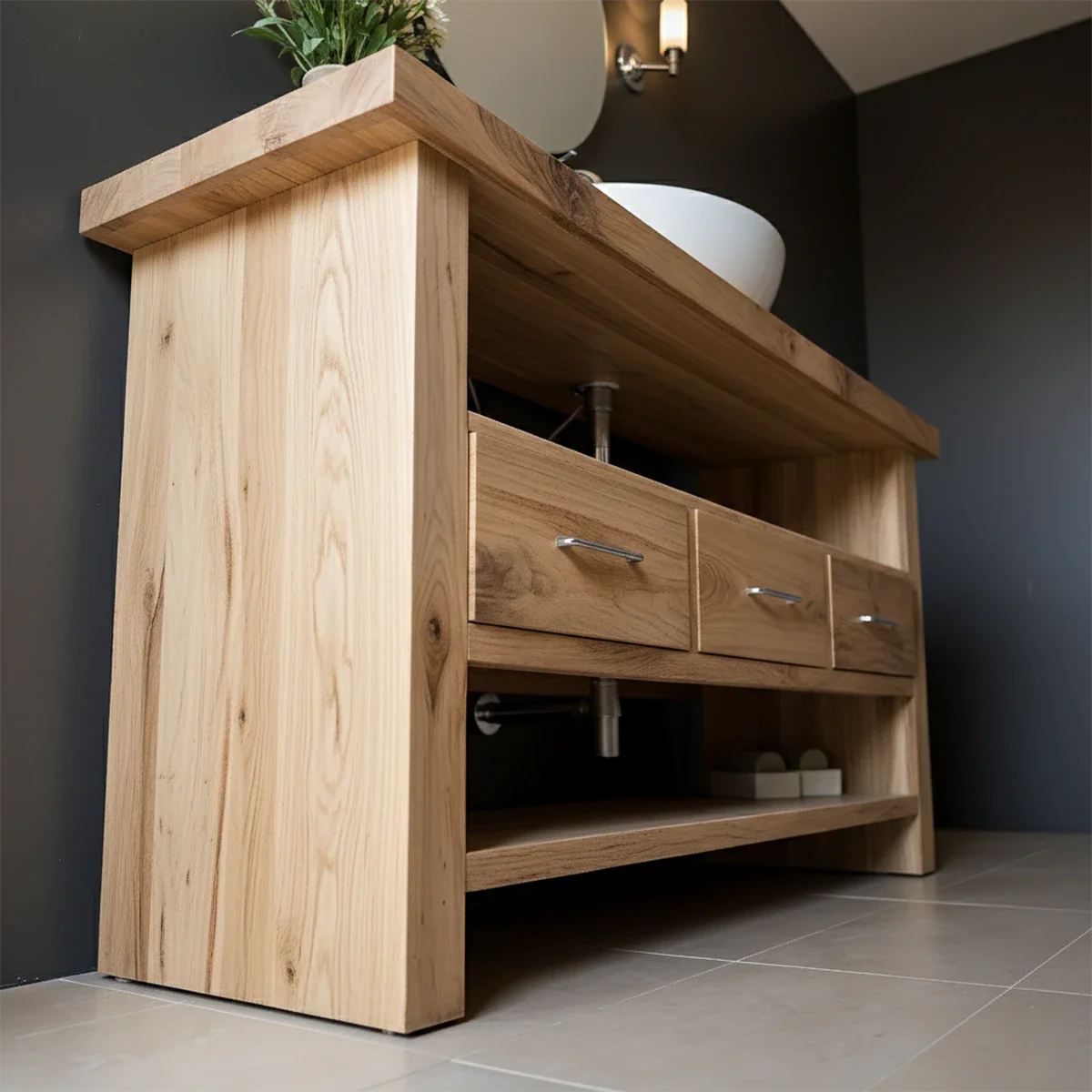 Single Sink Solid Wood Bathroom Vanity – Japandi Minimalist Design - Rustira