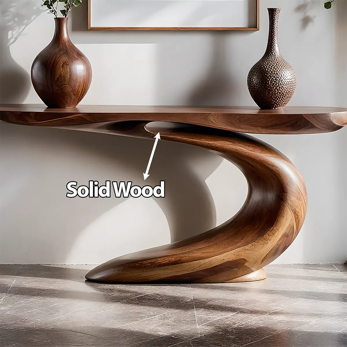 Solid Walnut Wave Console Table – Modern Sculptural Design - Rustira