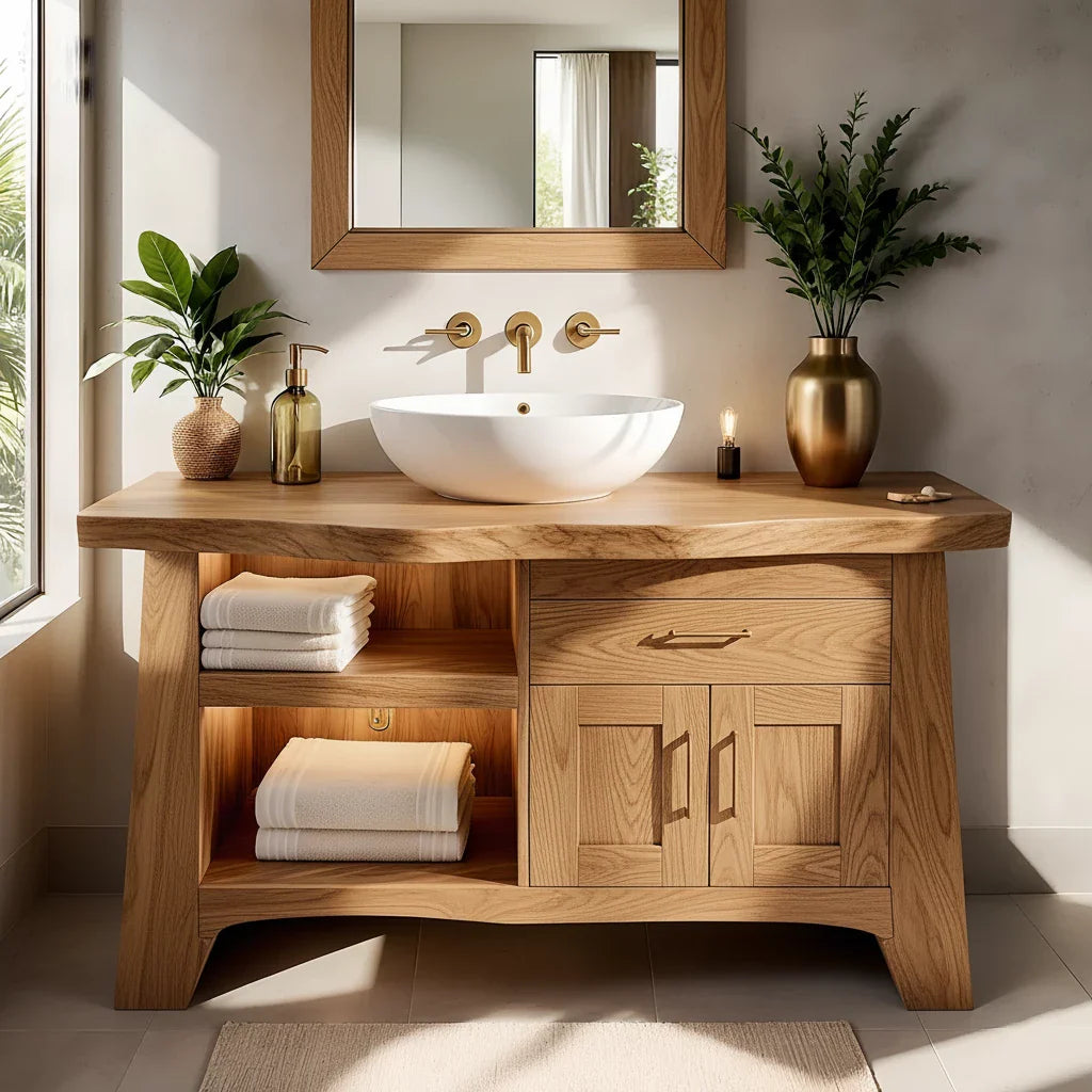 Solid Wood Bathroom Vanity — Natural Luxury Japandi Design - Rustira