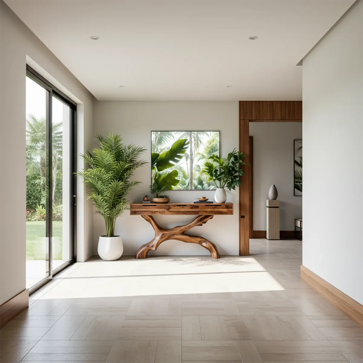 Solid Wood Console Table with Branch-Sculpted Base & Drawers - Rustira