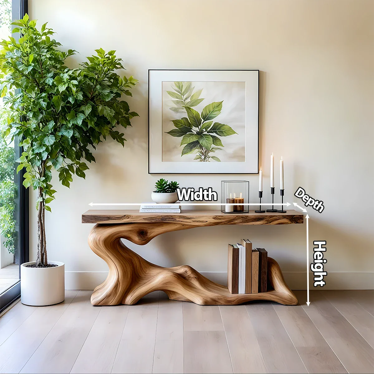 Solid Wood Console Table with Sculpted Wave-Form Base - Rustira