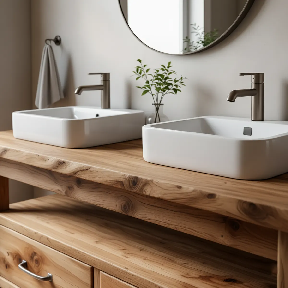 Solid Wood Double Sink Farmhouse Bathroom Vanity with Storage Drawers - Rustira