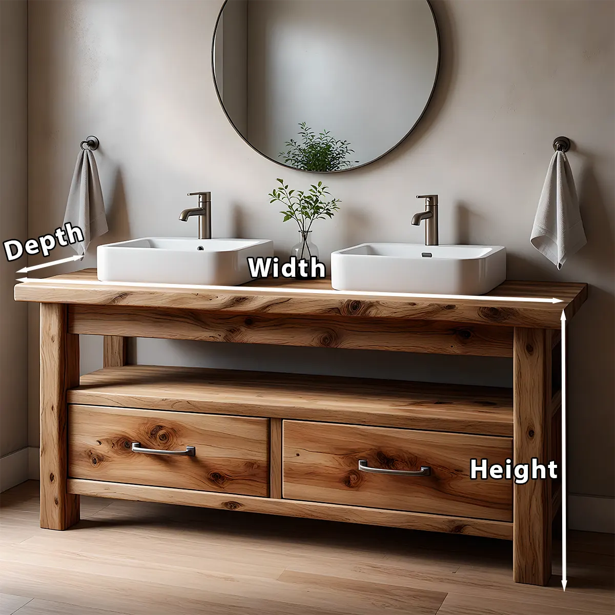 Solid Wood Double Sink Farmhouse Bathroom Vanity with Storage Drawers - Rustira