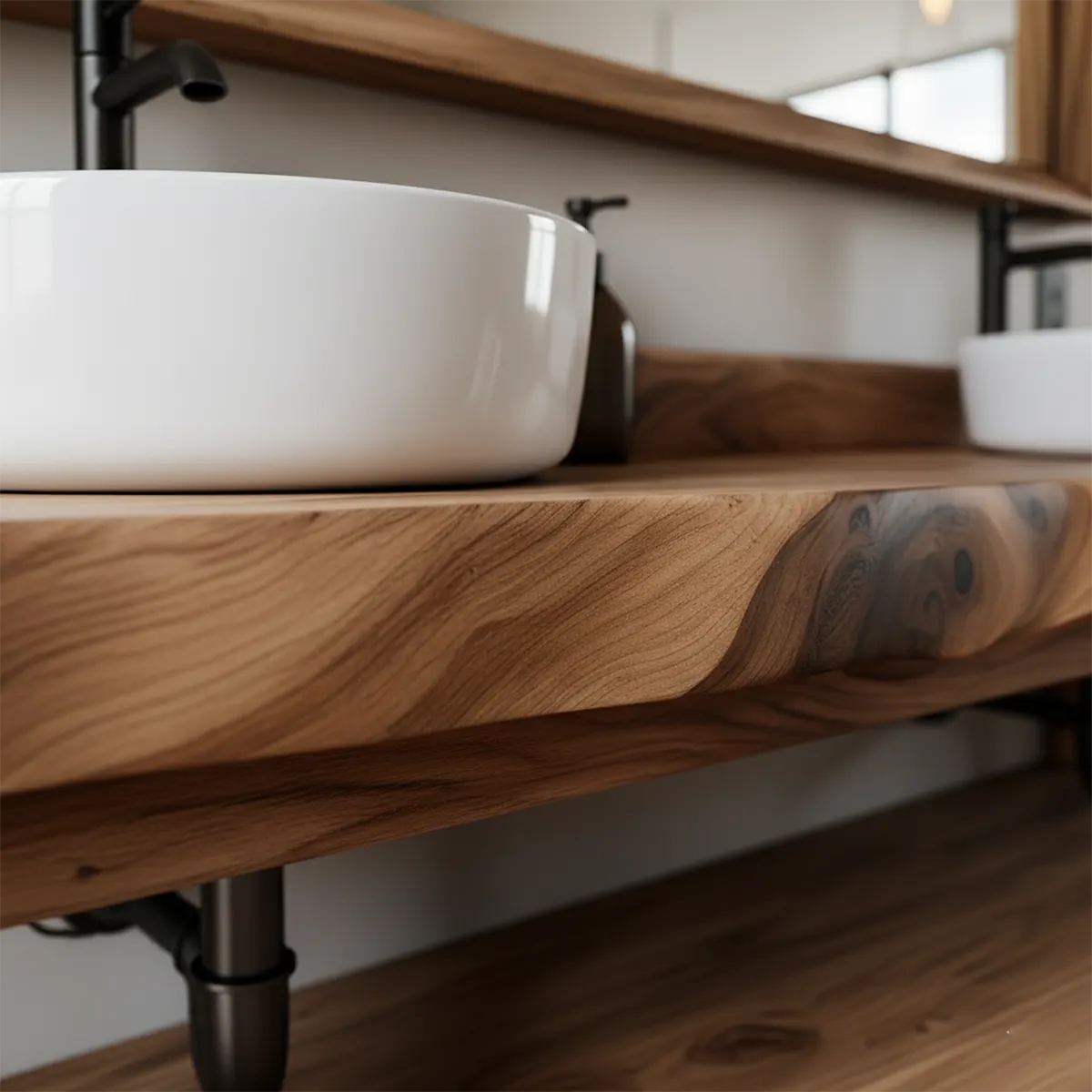 Solid Wood Double Sink Rustic Bathroom Vanity With Live Edge - Rustira