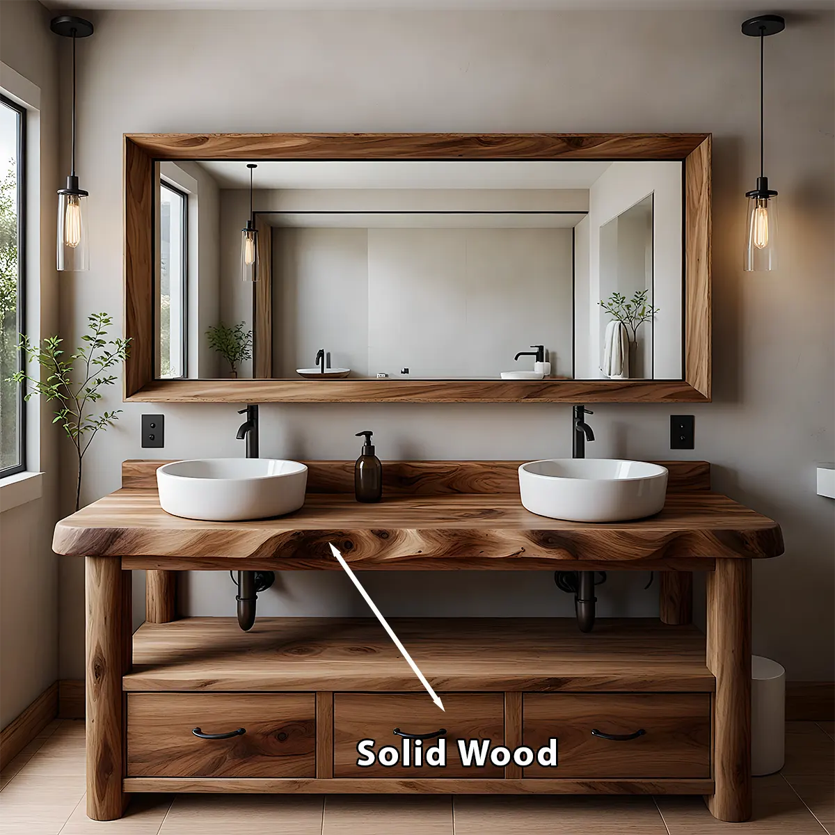 Solid Wood Double Sink Rustic Bathroom Vanity With Live Edge - Rustira