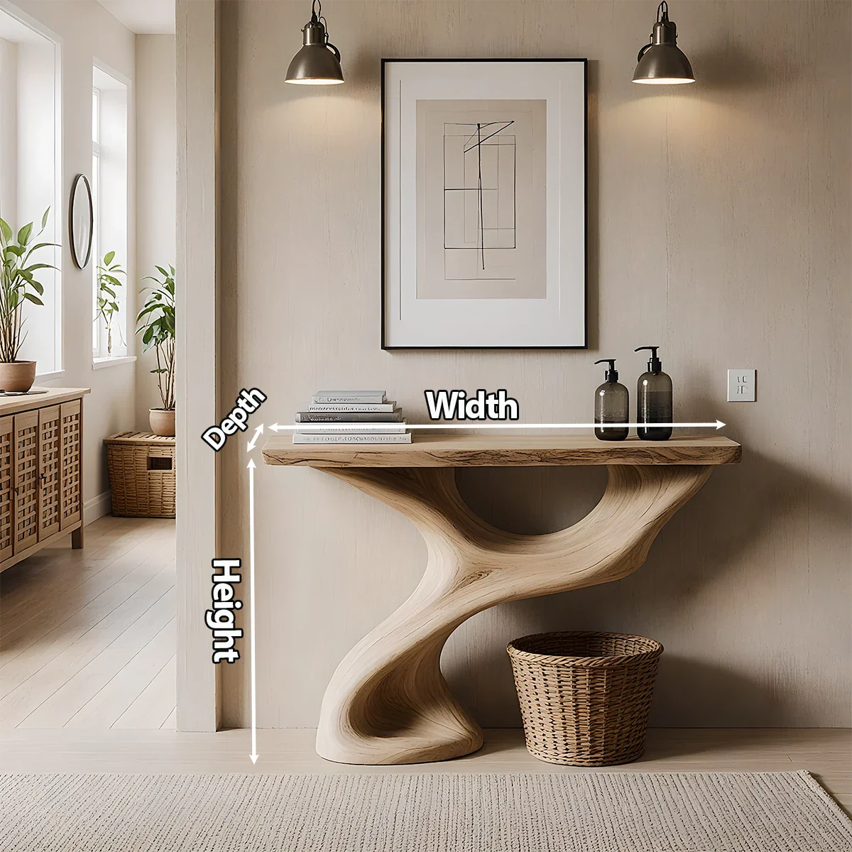 Solid Wood Sculptural Console Table – Organic Flow Form - Rustira