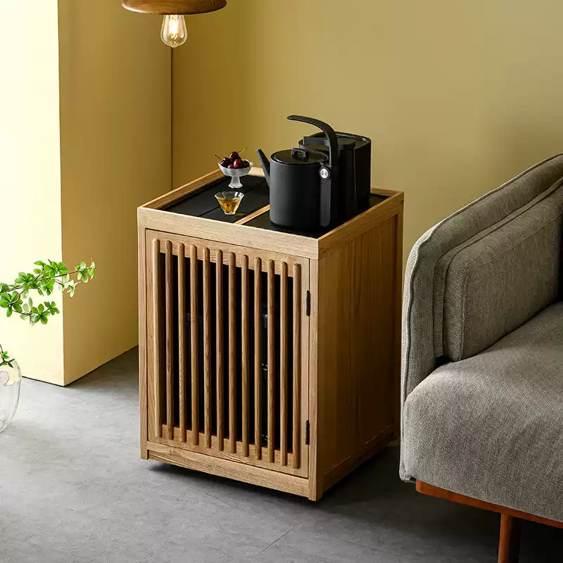 Solid Wood Tea Cabinet – Minimalist Vertical Slat Design - Rustira