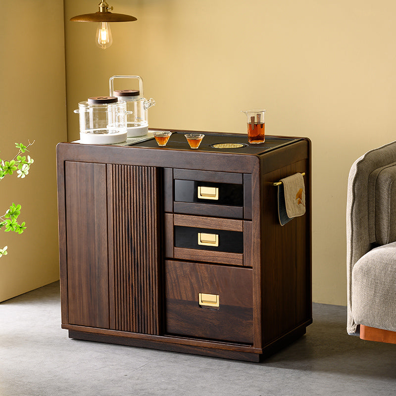Solid Wood Tea Cabinet – Walnut Storage with Drawers - Rustira
