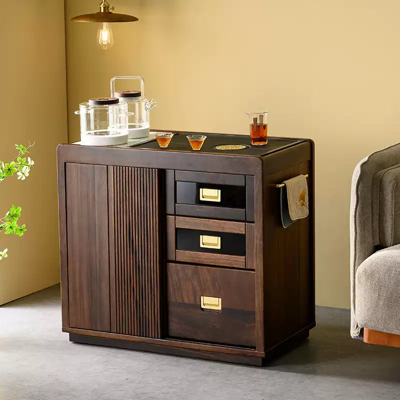Solid Wood Tea Cabinet – Walnut Storage with Drawers - Rustira