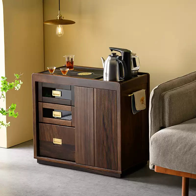 Solid Wood Tea Cabinet – Walnut Storage with Drawers - Rustira