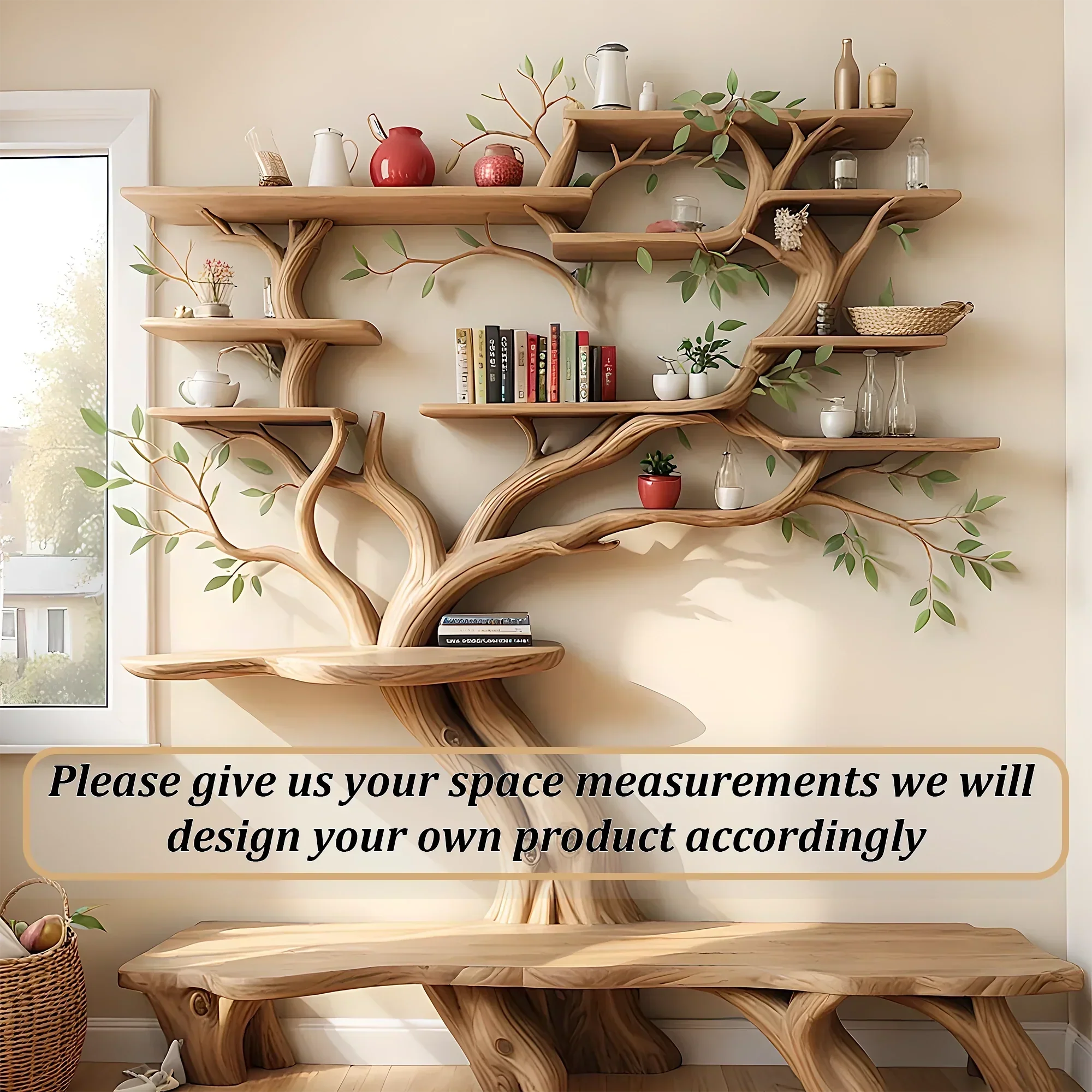 Unique monolithic tree shaped bookshelf