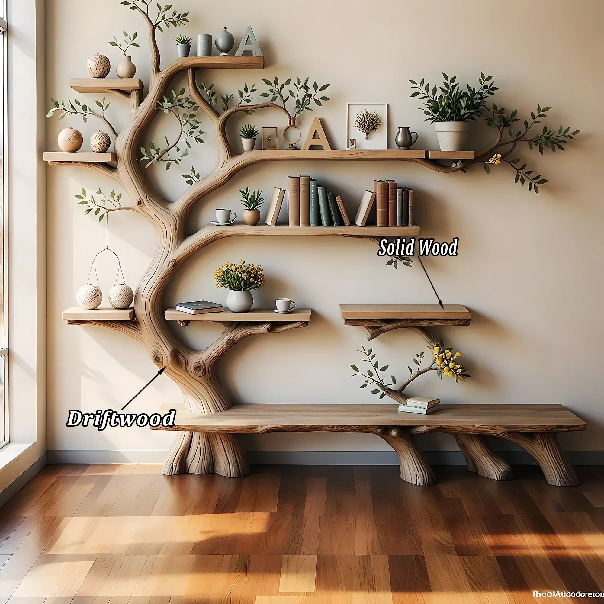 Tree shaped bookshelf with modern reading pedestal design