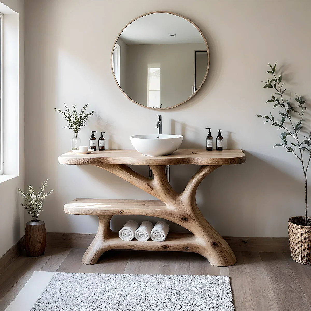 Tree Branch Solid Wood Vanity with Sculptural Base - Rustira