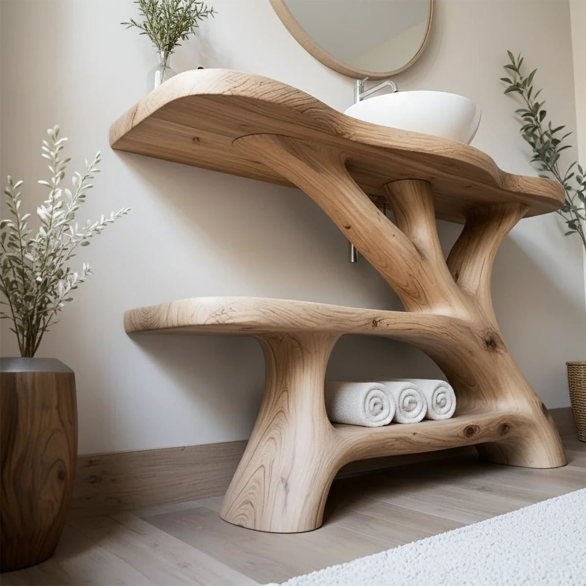 Tree Branch Solid Wood Vanity with Sculptural Base - Rustira