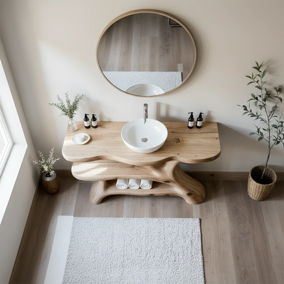 Tree Branch Solid Wood Vanity with Sculptural Base - Rustira