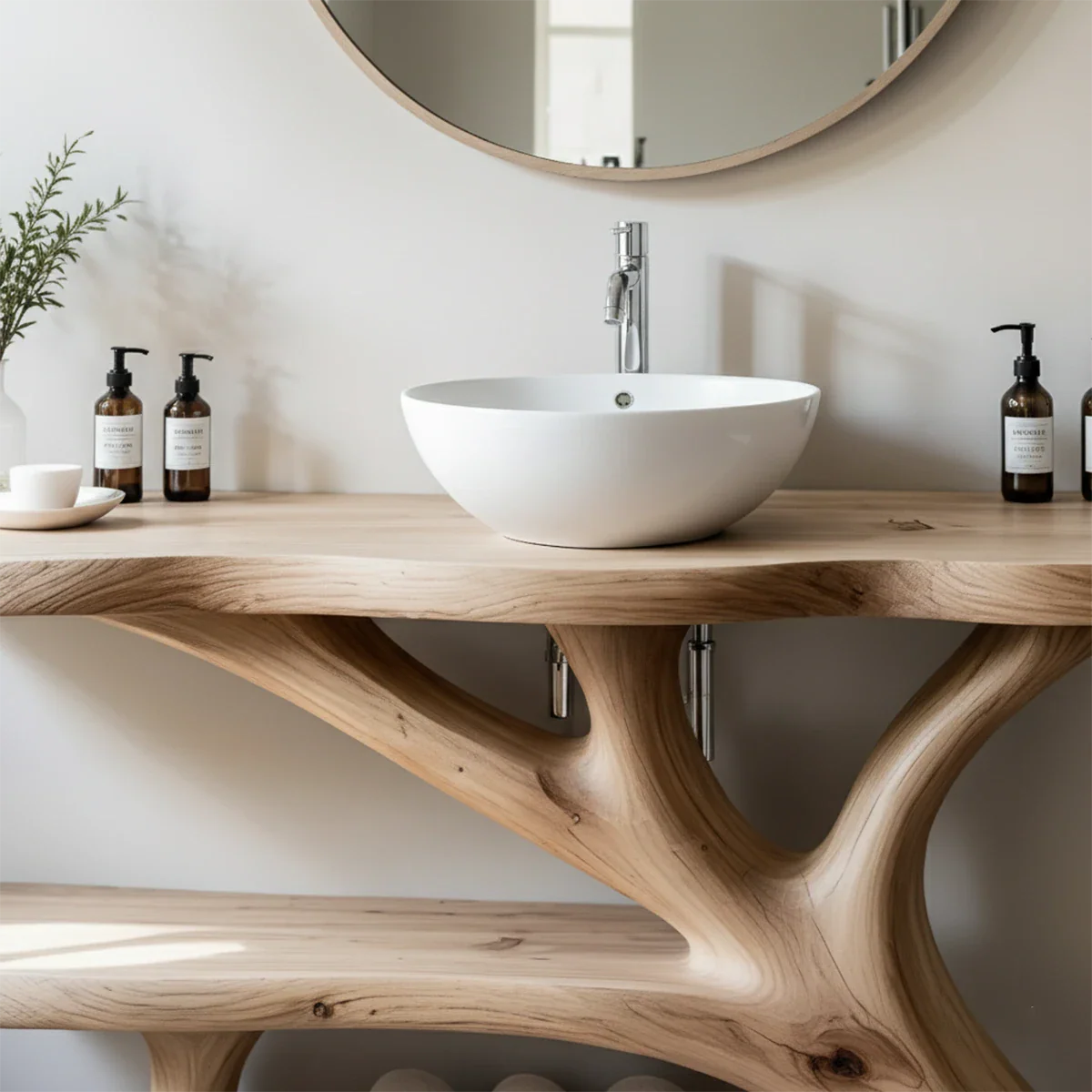 Tree Branch Solid Wood Vanity with Sculptural Base - Rustira