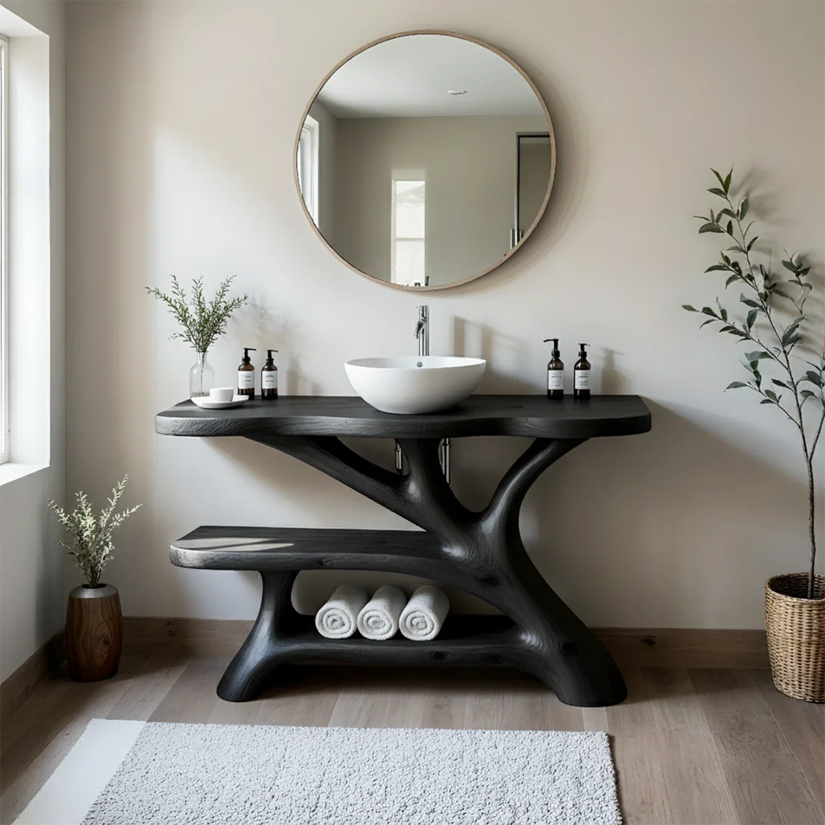 Tree Branch Solid Wood Vanity with Sculptural Base - Rustira