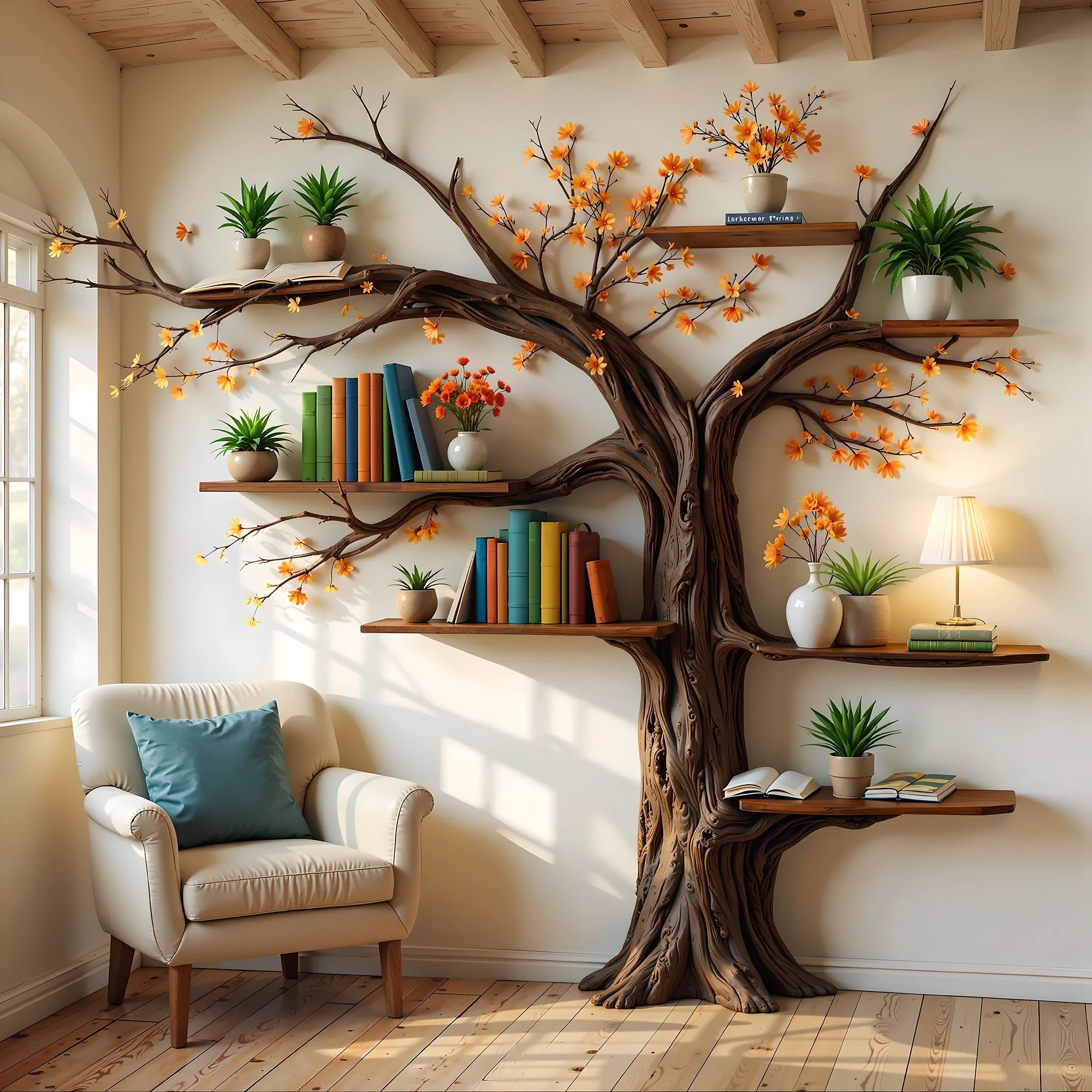 Tree-Shaped Bookshelf – A Perfect Mix of Nature & Knowledge .