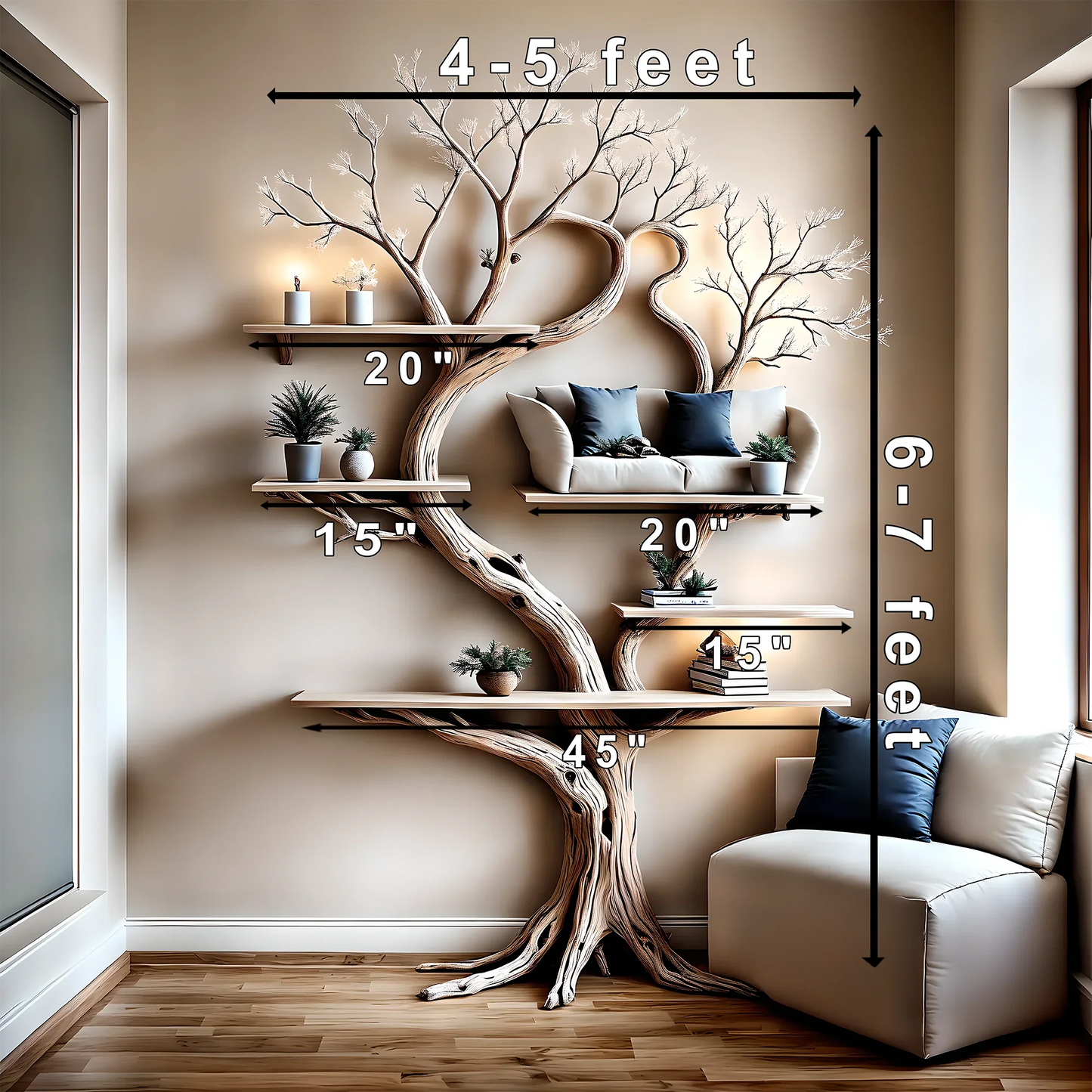 Tree-shaped natural wooden bookshelf Solid wood bookshelf Solid wood bookshelf Home decoration bookshelf