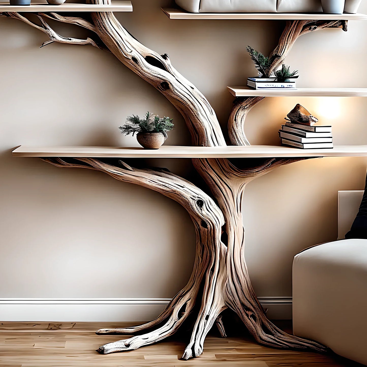 Tree-shaped natural wooden bookshelf Solid wood bookshelf Solid wood bookshelf Home decoration bookshelf
