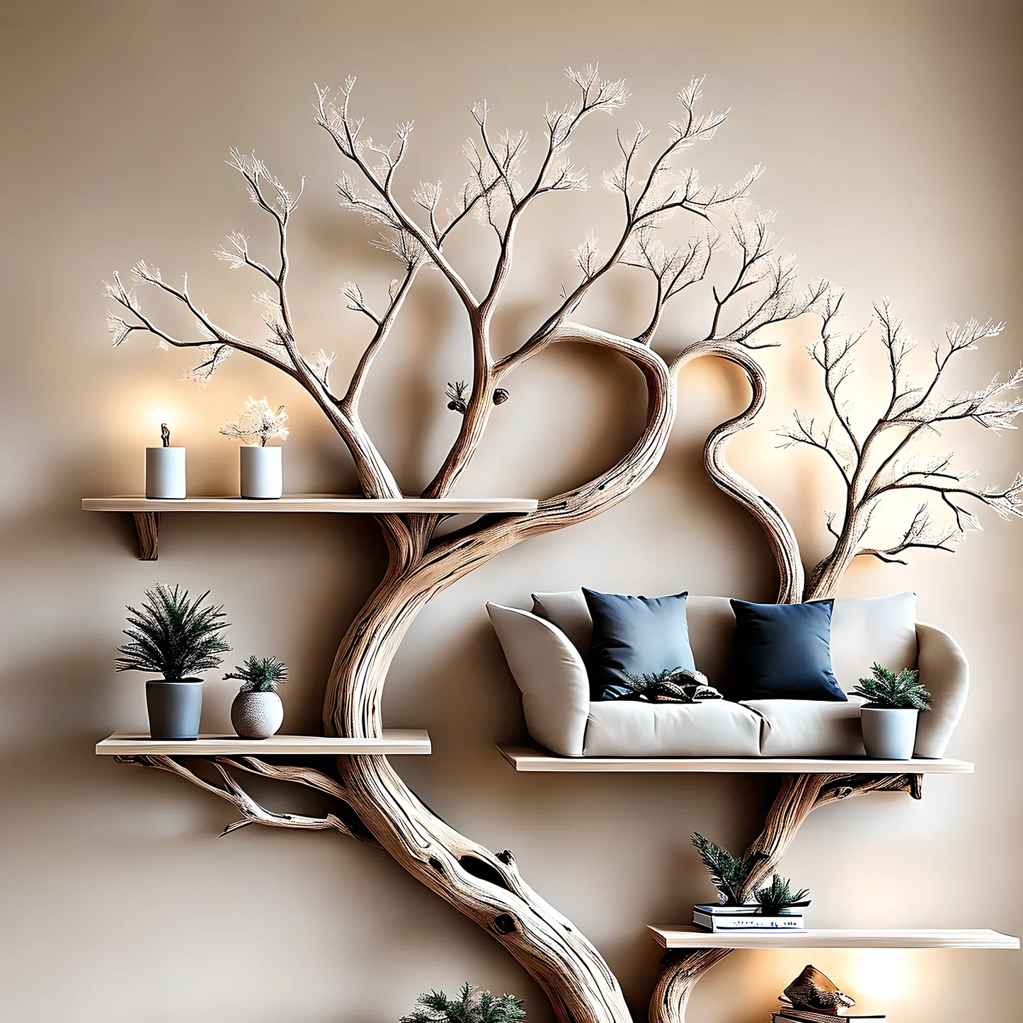 Tree-shaped natural wooden bookshelf Solid wood bookshelf Solid wood bookshelf Home decoration bookshelf
