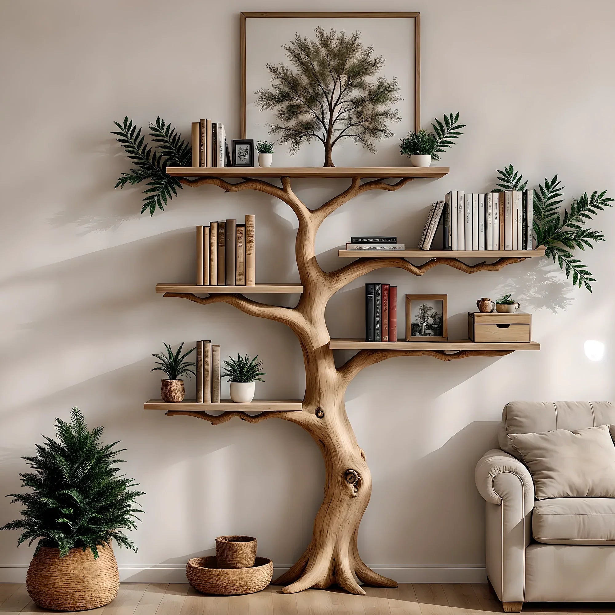 Tree-shaped solid wood floating corner bookshelf wall-mounted bookshelf bookcase handmade furniture decoration for home christmas gift