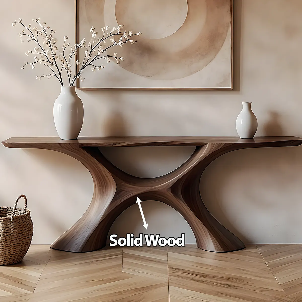 Twin Arch Walnut Console Table – Modern Sculptural Form - Rustira