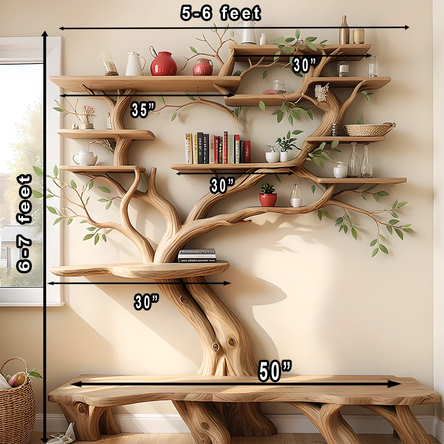 Unique monolithic tree shaped bookshelf