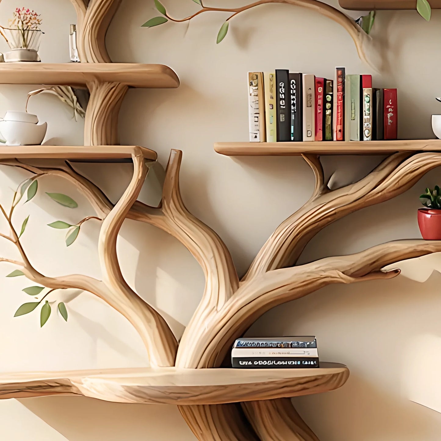 Unique monolithic tree shaped bookshelf