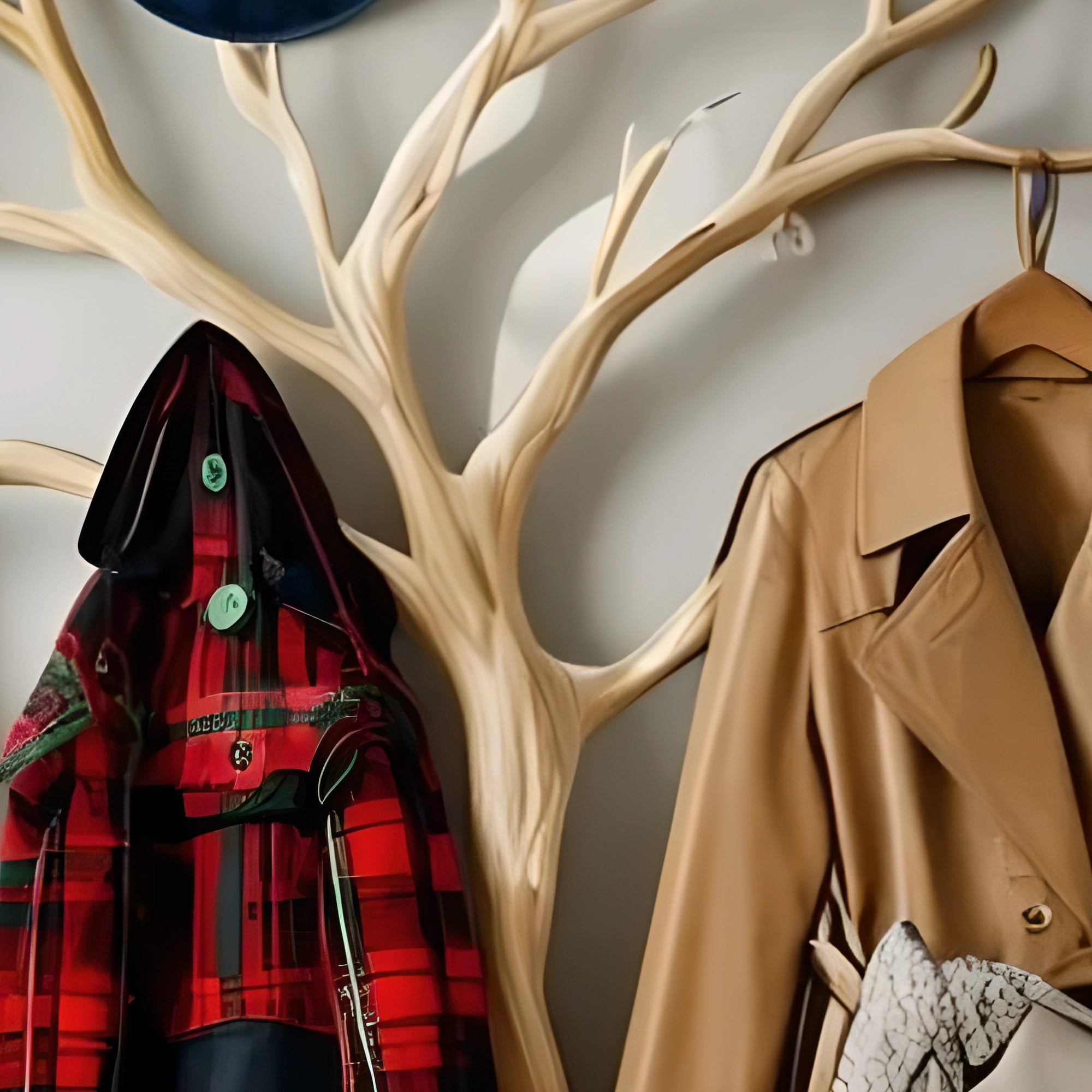 Tree-shaped driftwood coat rack