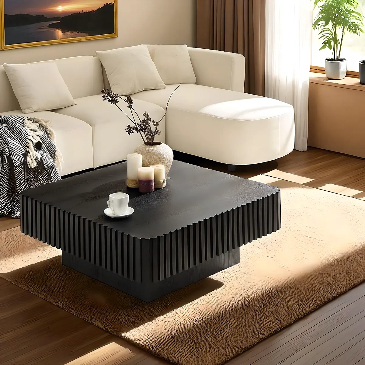 Vertical Wave Wood Coffee Table – Bright & Artistic Design