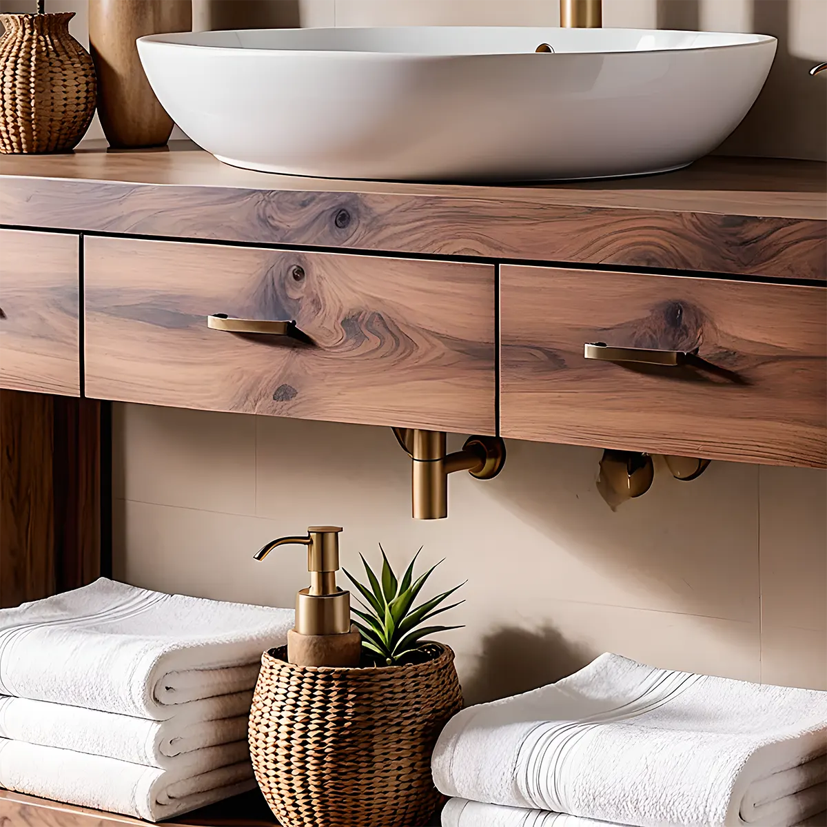 Walnut Essence Vanity – Solid Wood Bathroom Elegance - Rustira
