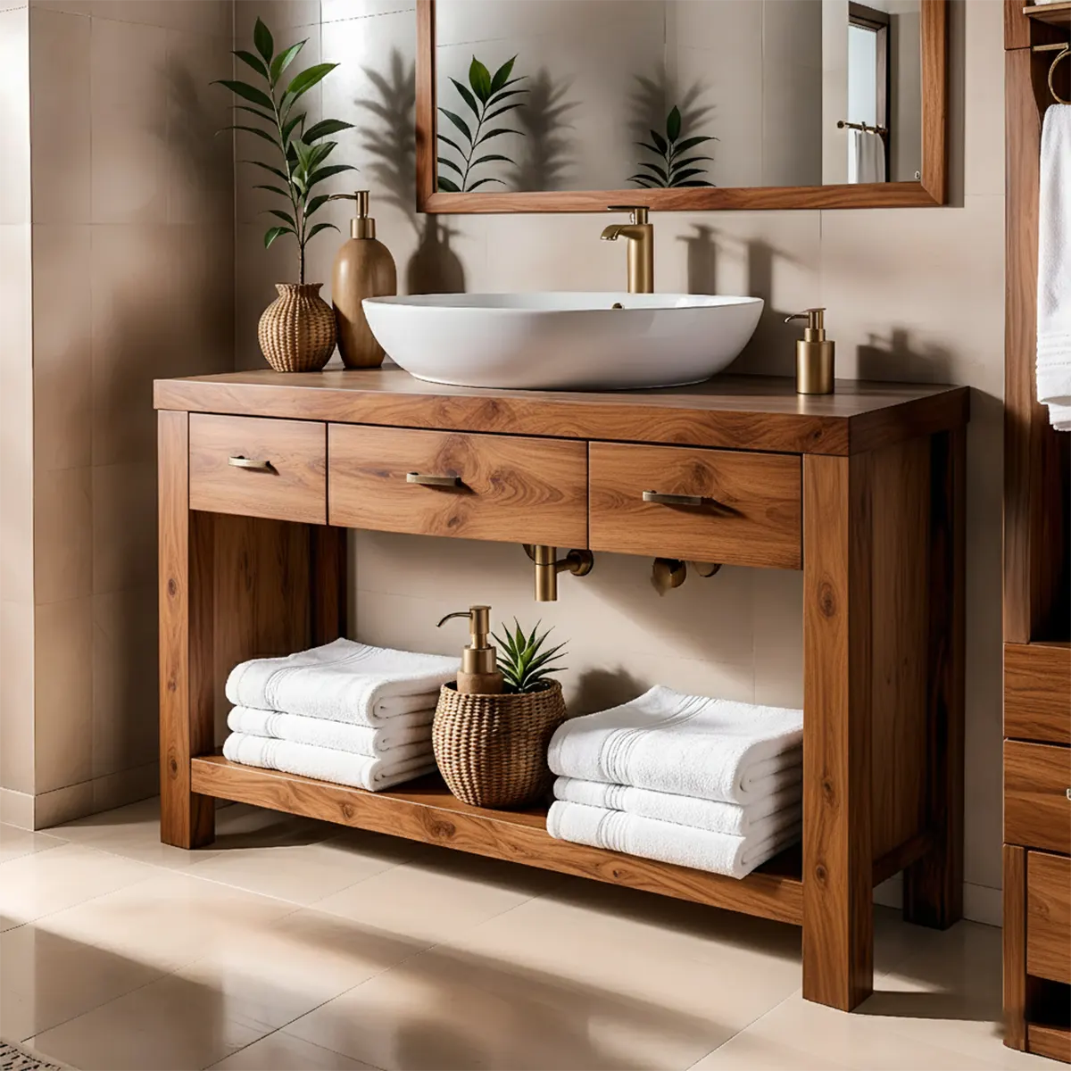 Walnut Essence Vanity – Solid Wood Bathroom Elegance - Rustira