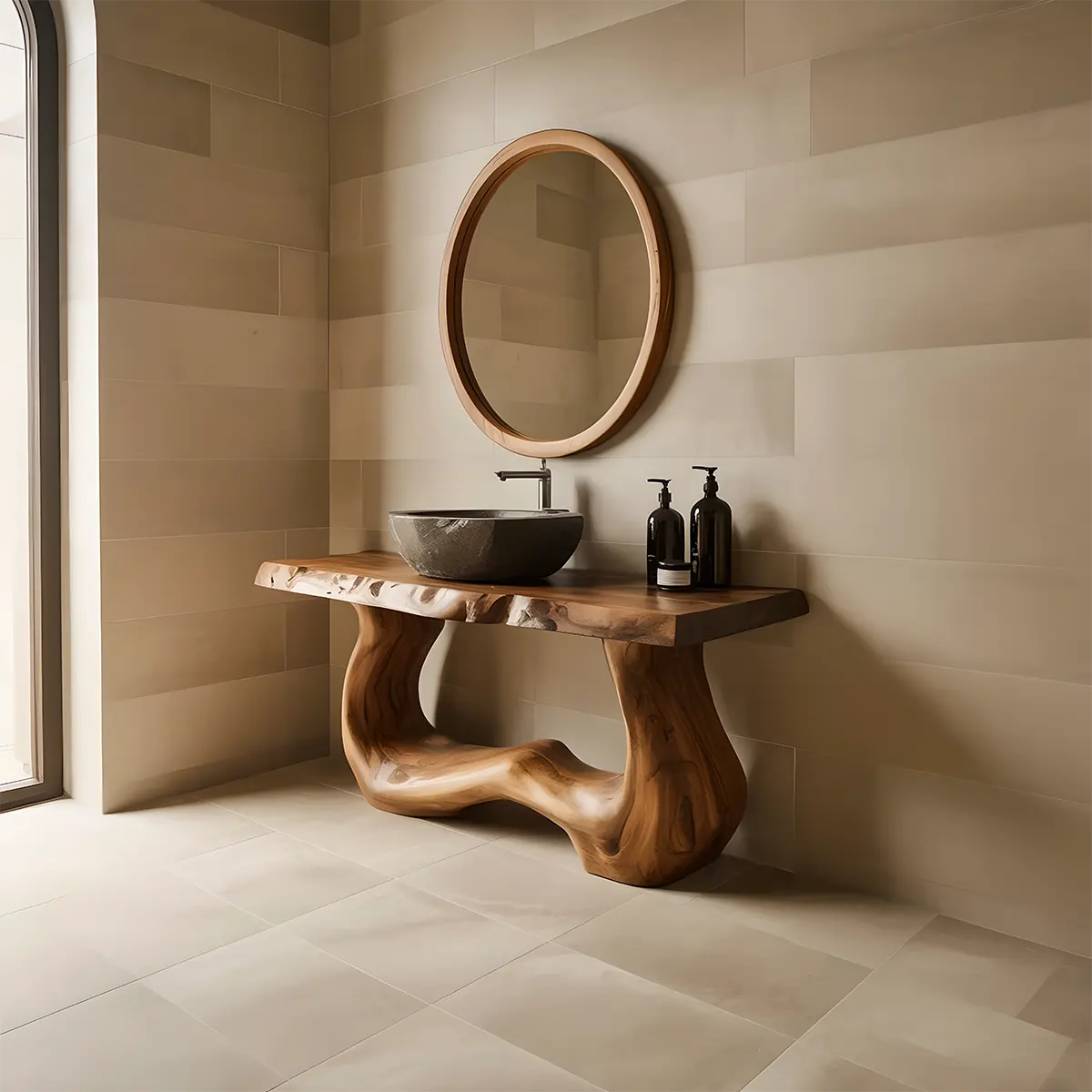 WaveForm Vanity – Sculpted Solid Wood Live Edge Design - Rustira