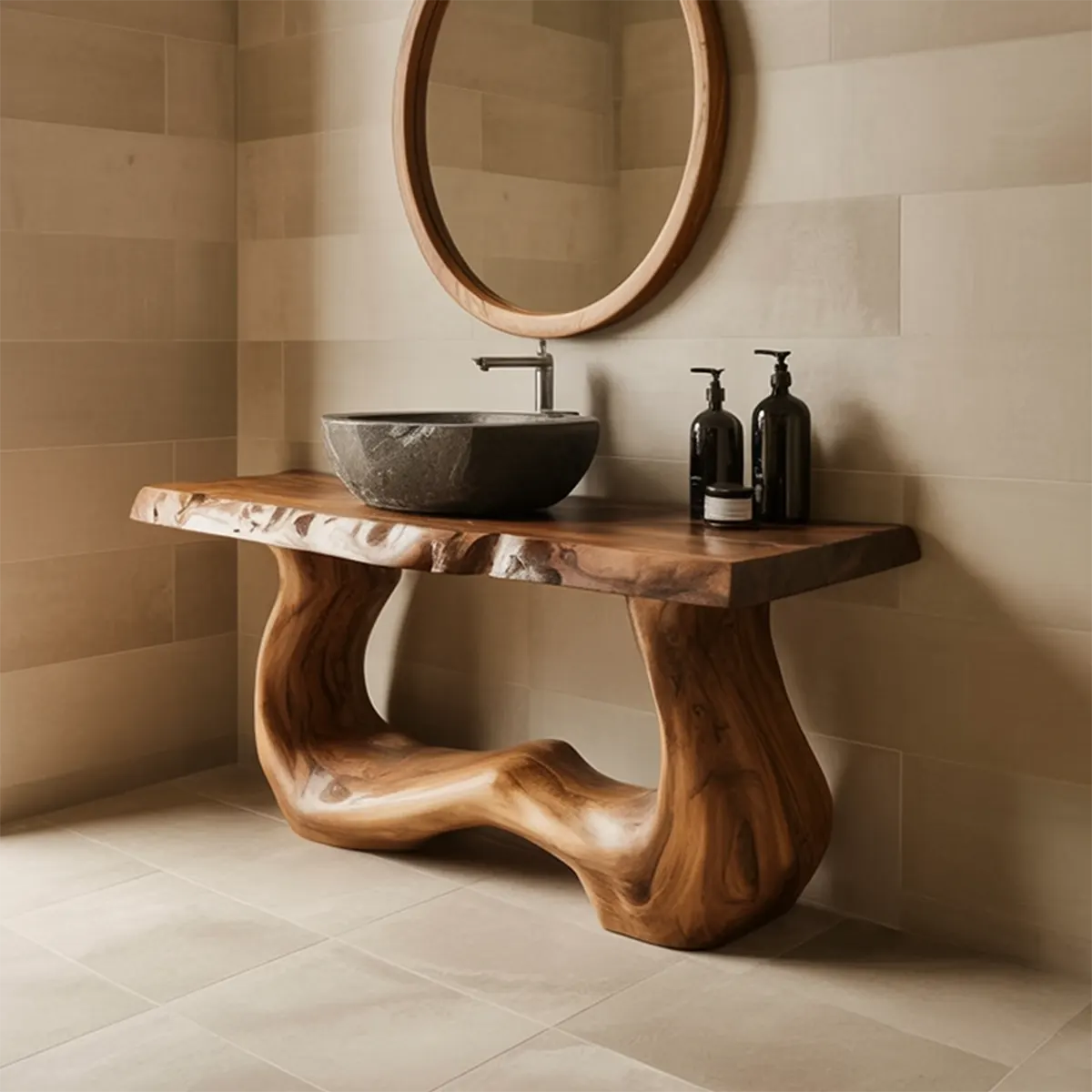 WaveForm Vanity – Sculpted Solid Wood Live Edge Design - Rustira