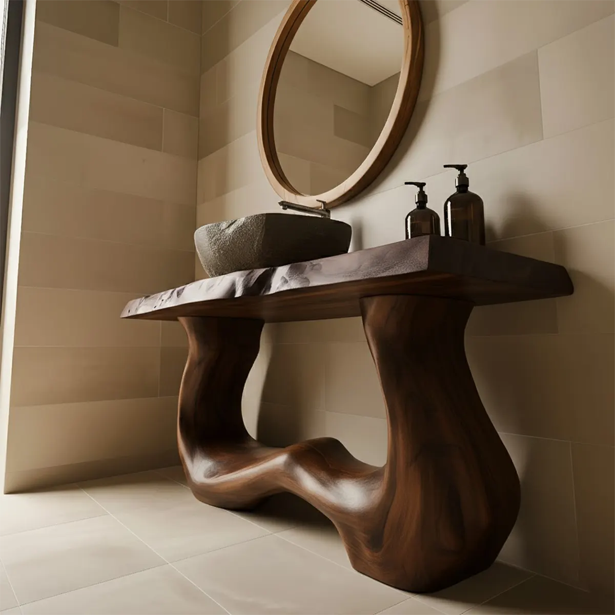 WaveForm Vanity – Sculpted Solid Wood Live Edge Design - Rustira