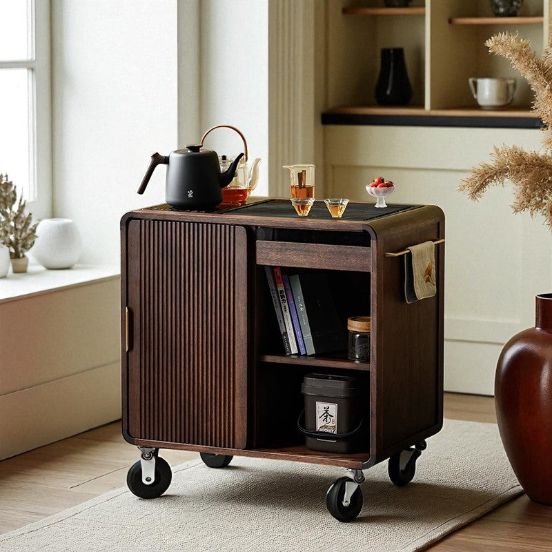 Wooden Tea Cabinet with Wheels – Compact Storage Design - Rustira