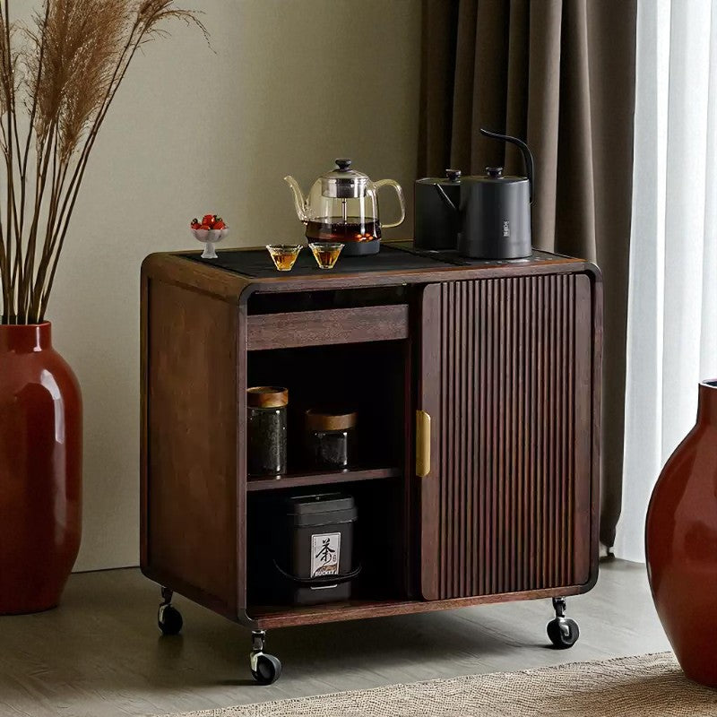 Wooden Tea Cabinet with Wheels – Compact Storage Design - Rustira