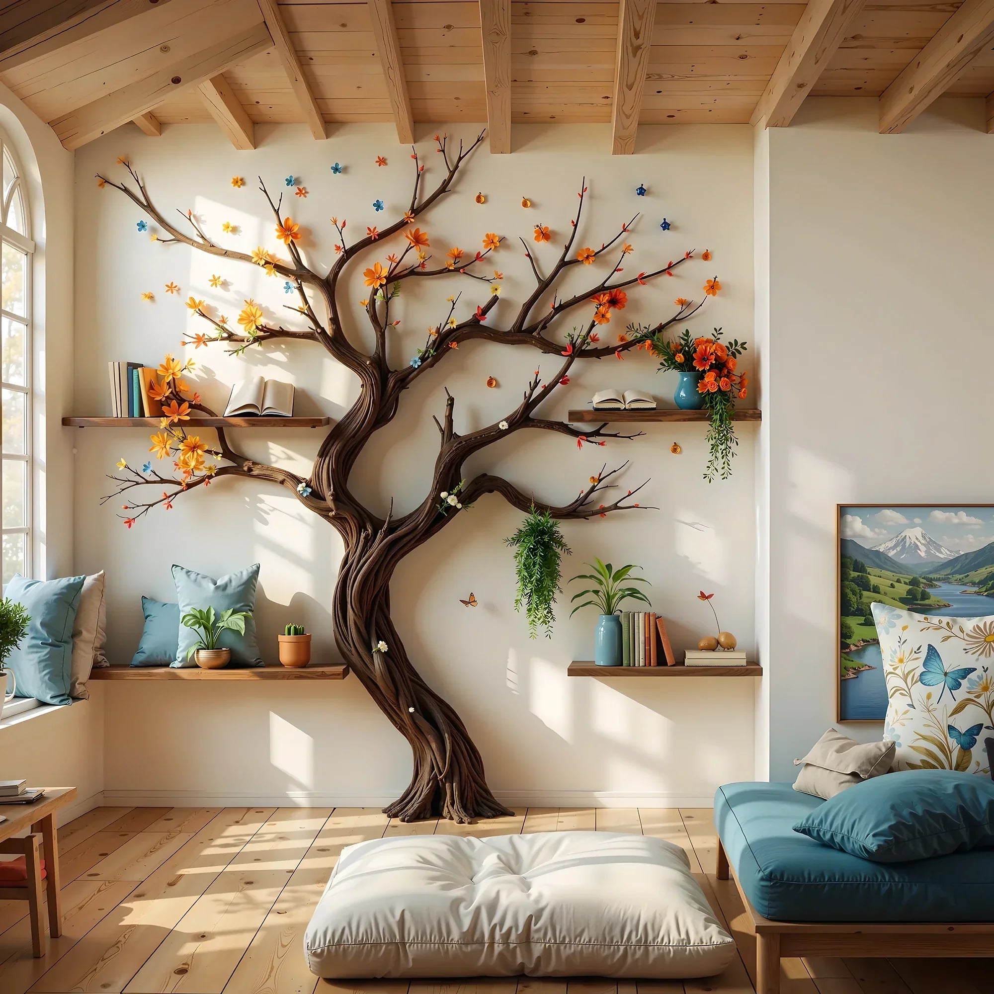 Wooden Tree Branch Bookshelf – Handmade with Rustic Charm .
