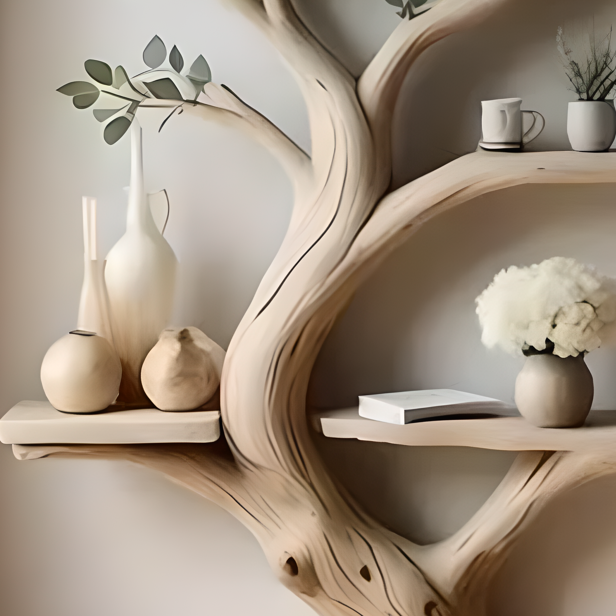 Wooden wall decoration shelves, artistic tree branch images