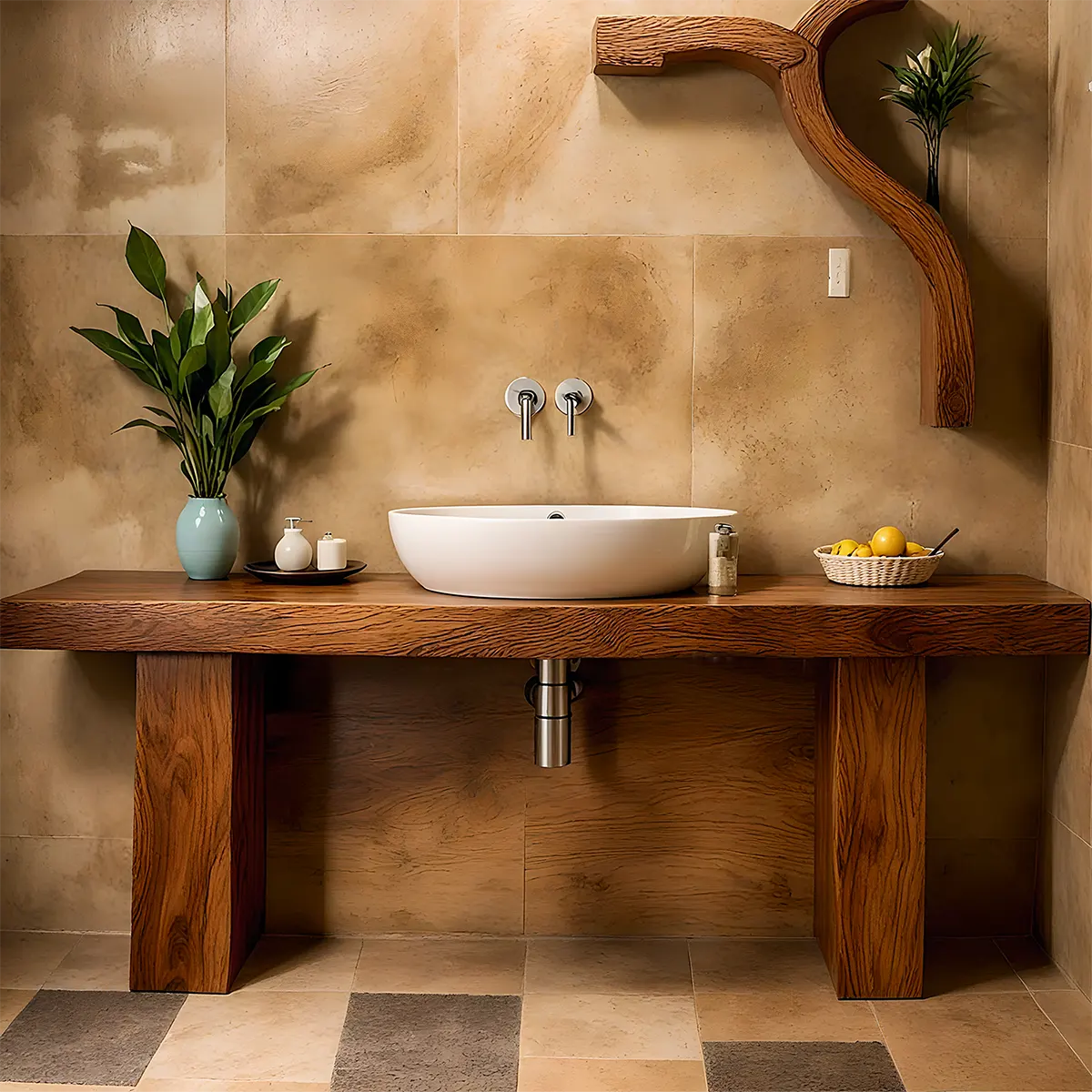 ZenFlow Solid Oak Vanity – Minimal Natural Bathroom Design - Rustira
