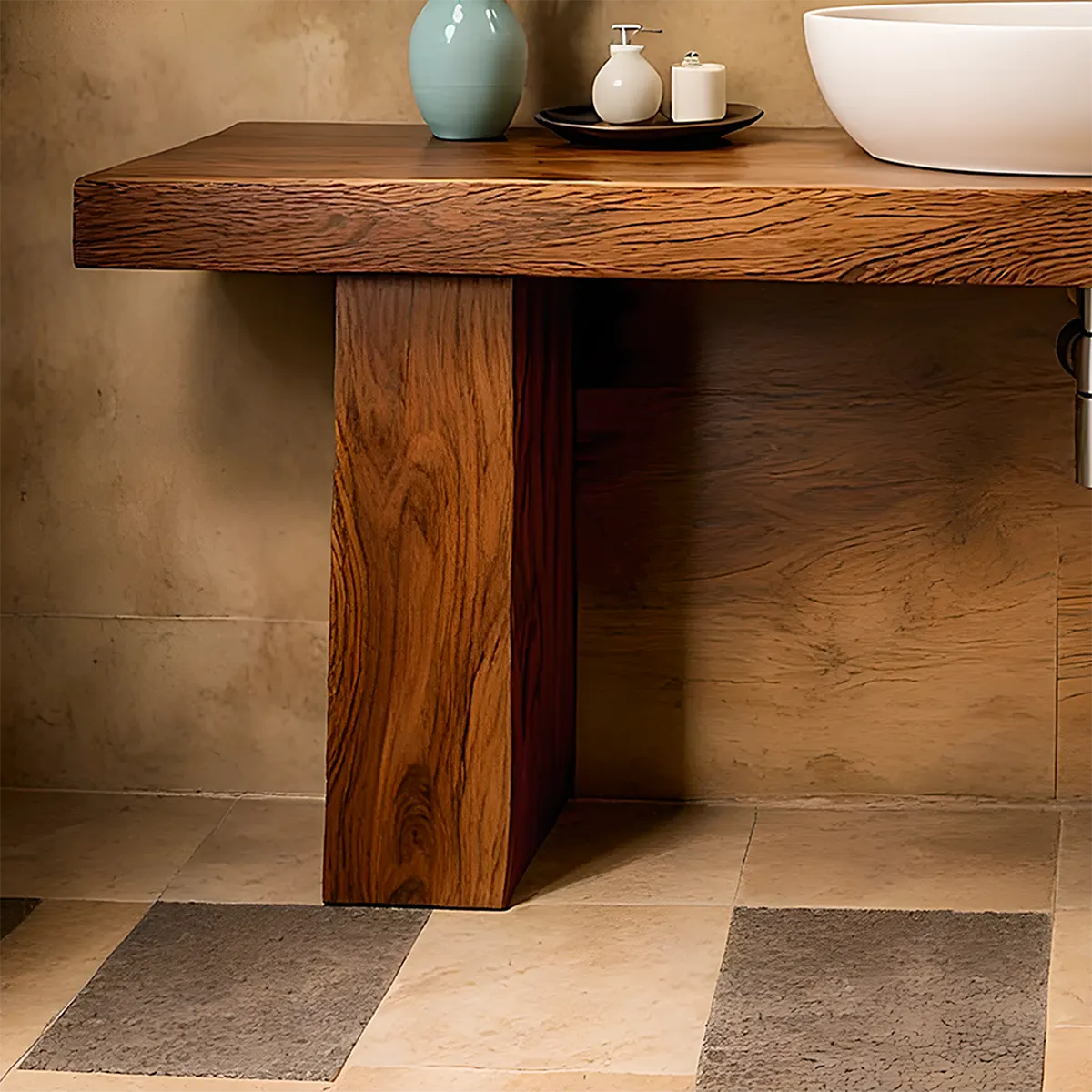 ZenFlow Solid Oak Vanity – Minimal Natural Bathroom Design - Rustira