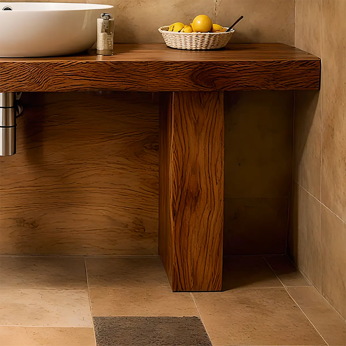 ZenFlow Solid Oak Vanity – Minimal Natural Bathroom Design - Rustira