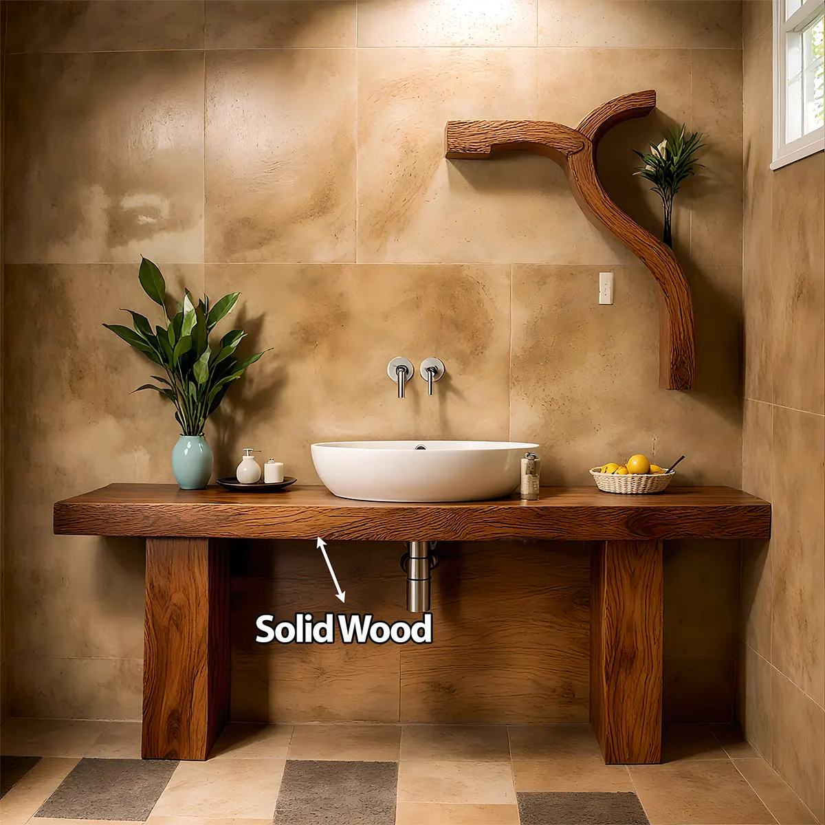 ZenFlow Solid Oak Vanity – Minimal Natural Bathroom Design - Rustira