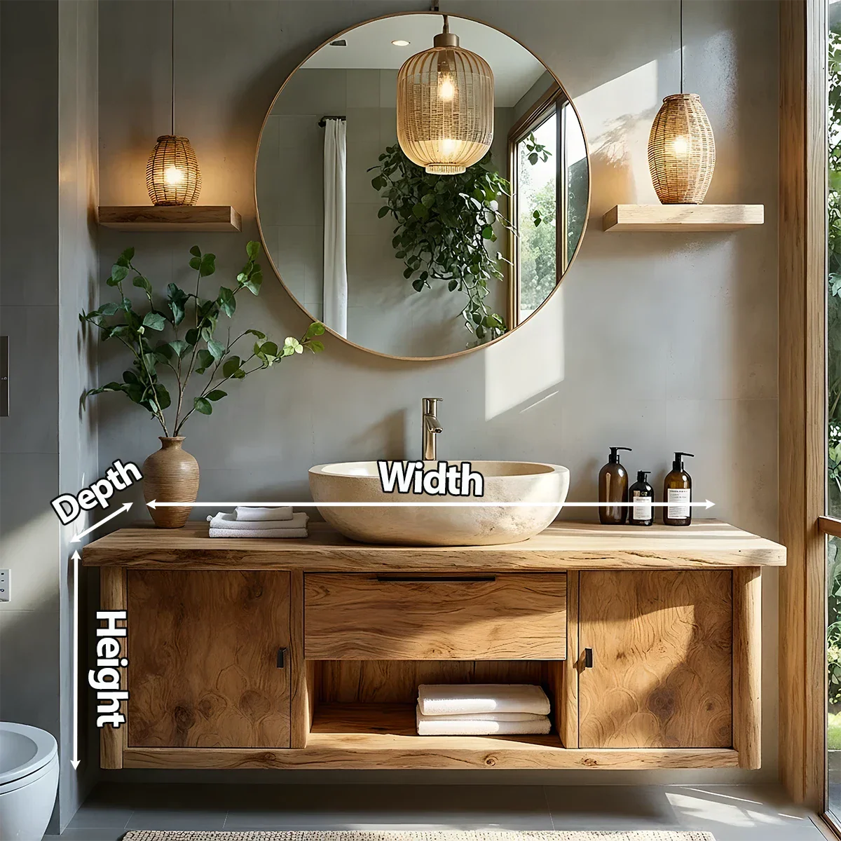 Zenwood Bathroom Vanity – Natural Solid Wood Japandi Cabinet - Rustira