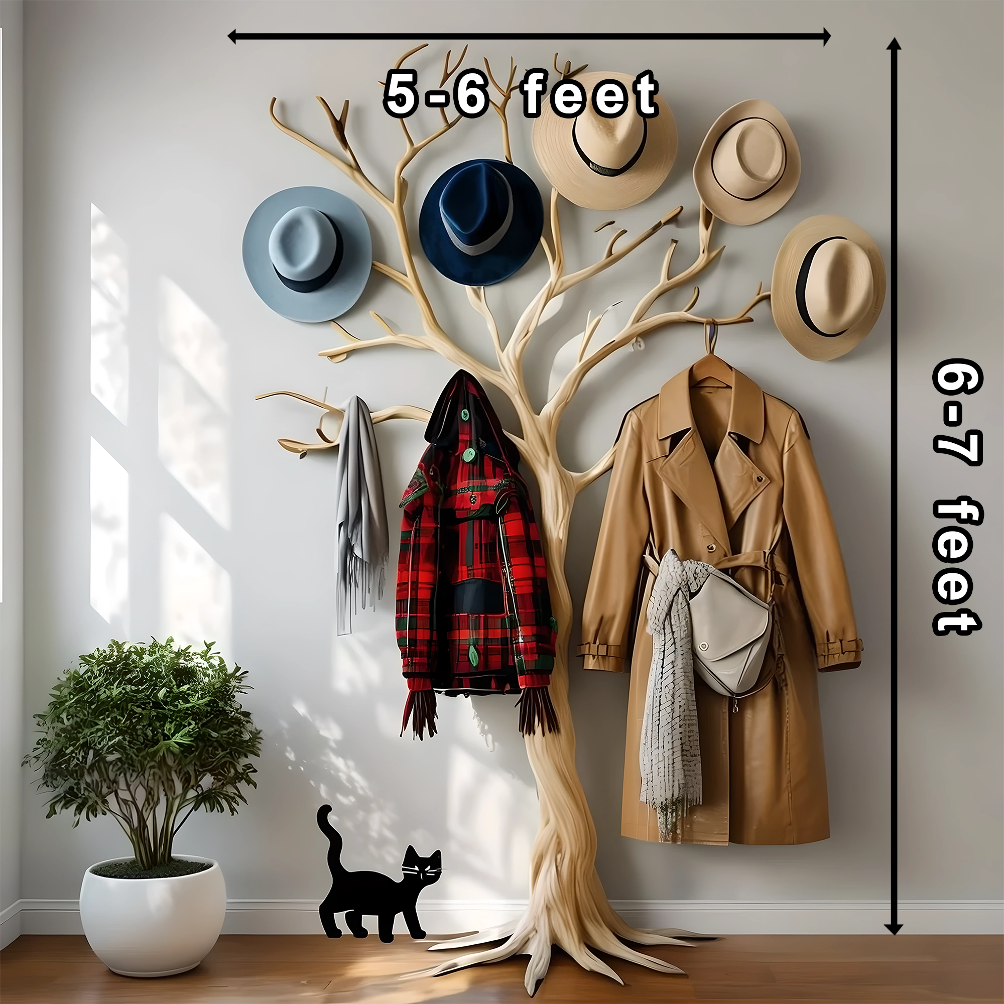 Tree-shaped driftwood coat rack